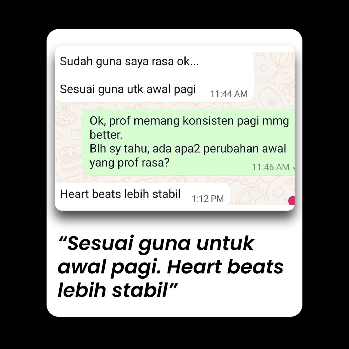 Testimoni BlackFusion 04 — Perkongsian pengguna tentang pengalaman pengambilan waktu pagi